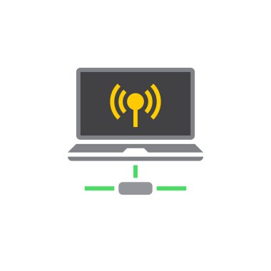 Dizüstü wifi bağlantı simge vektör, katı logo illüstrasyon, renkli sembol üzerinde beyaz izole