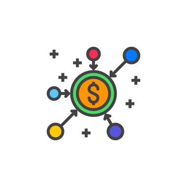 kalabalık finansman satırı simgesi, doldurulmuş Anahat vektör işareti, üzerinde beyaz izole doğrusal renkli sembol. Logo illüstrasyon