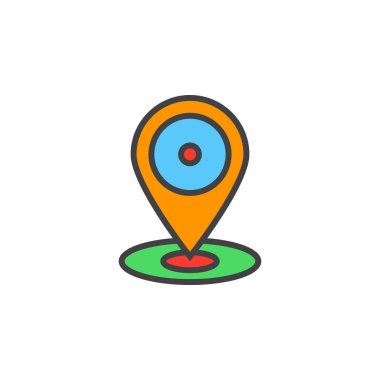 Yer işareti satırı simgesi, doldurulmuş Anahat vektör işareti, üzerinde beyaz izole doğrusal renkli sembol. Logo illüstrasyon