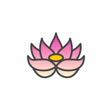 Lotus çiçeği satırı simgesi, doldurulmuş Anahat vektör işareti, üzerinde beyaz izole doğrusal renkli sembol. Logo illüstrasyon