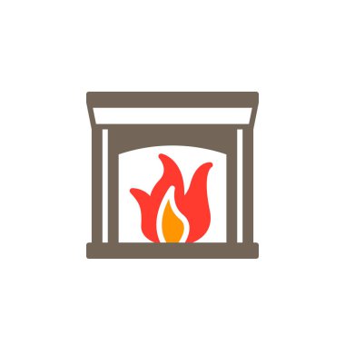 Şömine simge vektör, sağlam düz işareti, beyaz, logo illüstrasyon izole renkli sembol