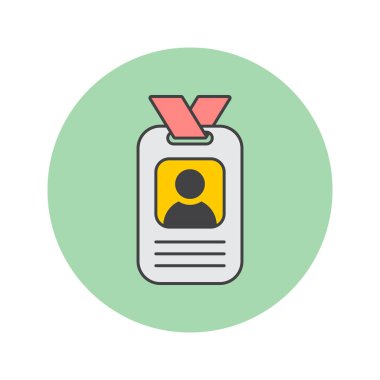 Rozet ince çizgi simgesi, kimlik kartı Anahat vektör logo illüstrasyon, üzerinde beyaz izole doğrusal renkli sembol dolu.