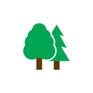 Orman simge vektör, ağaçlar sağlam logo, sembol üzerinde beyaz izole ahşap