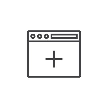 Yeni tarayıcı penceresi satırı simgesi, Anahat vektör işareti, doğrusal piktogram beyaz izole. Logo illüstrasyon