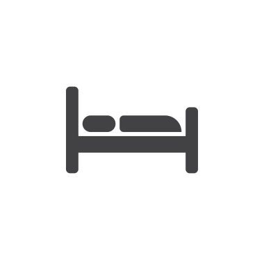 Hotel Bed simge vektör, sağlam düz işareti, beyaz, logo illüstrasyon izole piktogram