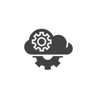 Gears'ı simge vektör, dolu düz işareti, beyaz, logo illüstrasyon izole katı piktogram ile bulut