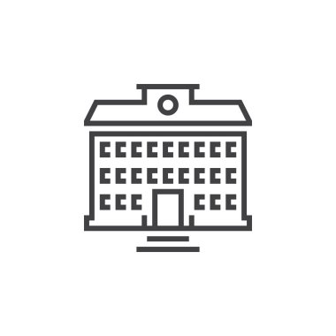 Okul satırı simgesi, Anahat vektör logosu, doğrusal piktogram beyaz, piksel mükemmel illüstrasyon izole bina