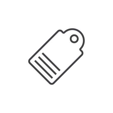 Fiyat etiketi satırı simgesi, Anahat vektör işareti, doğrusal piktogram beyaz izole. Logo illüstrasyon