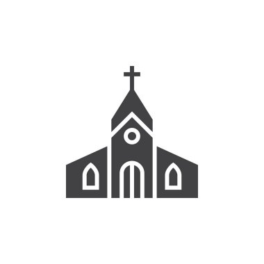 Simge vektör, bina kilise dolu düz işareti, beyaz, logo illüstrasyon izole katı piktogram
