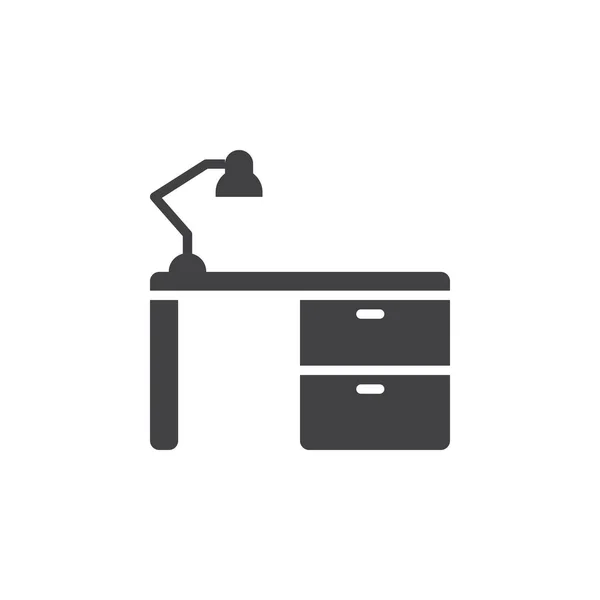 Schreibtisch Mit Lampensymbolvektor Massives Flaches Schild Piktogramm Auf Weiß Isoliert — Stockvektor