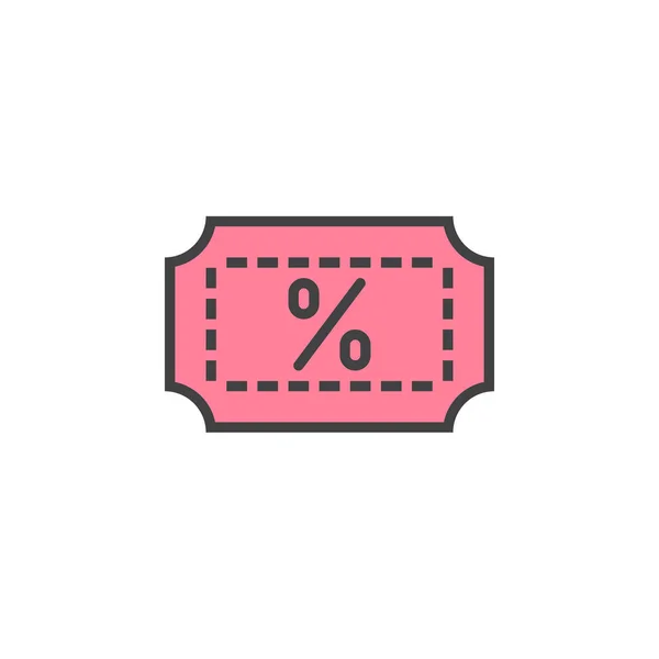 Rabatt Kupong Ikon Fylld Kontur Vector Tecken Linjär Färgglada Piktogram — Stock vektor