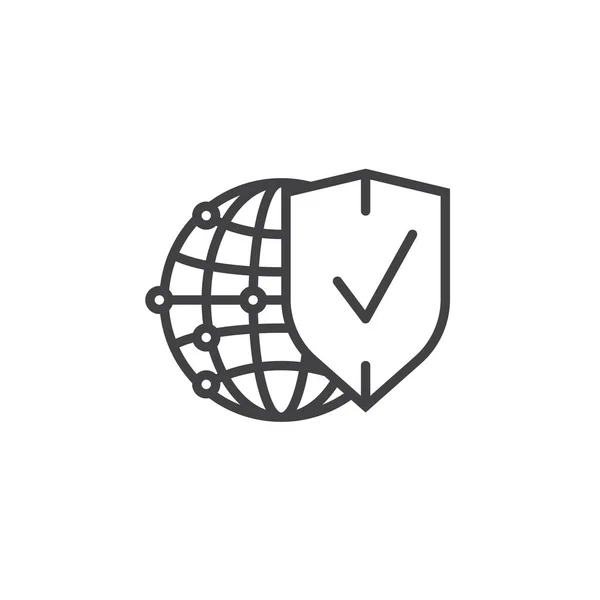Σύμβολο Προστασίας Δικτύου Σφαίρα Και Shield Εικονίδιο Γραμμή Περίγραμμα Διάνυσμα — Διανυσματικό Αρχείο