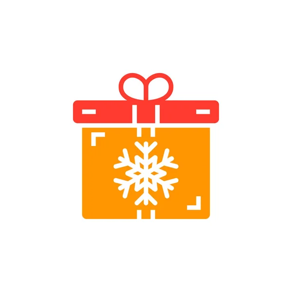 クリスマス プレゼントのシンボル 雪の結晶アイコン ベクトル いっぱいフラット記号ホワイト ロゴの図に分離された固体のカラフルな絵文字とギフト ボックス — ストックベクタ