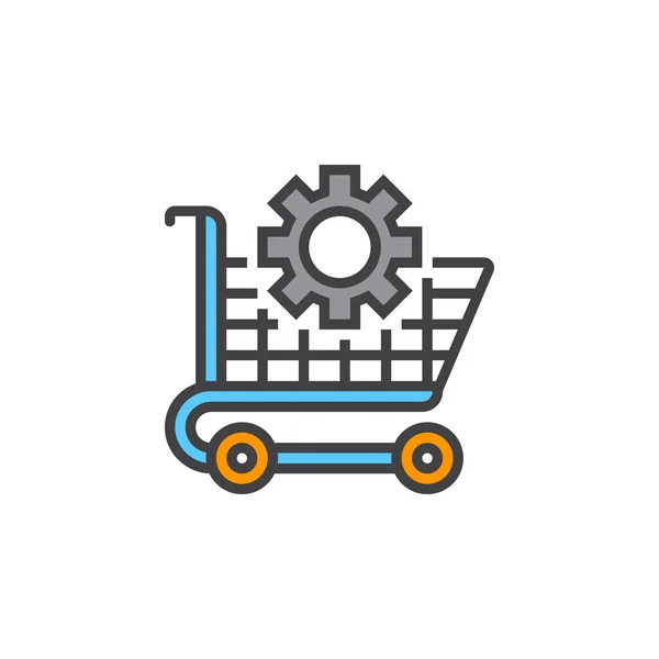 Ecommerce Optimization Symbol Shopping Cart Gear Line Icon Filled Outline — Stock Vector