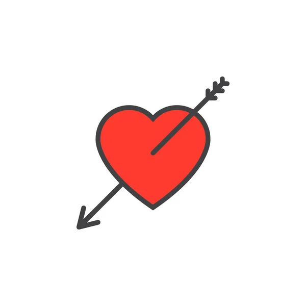 Amor Corazón Con Icono Línea Flecha Signo Vector Contorno Lleno — Vector de stock