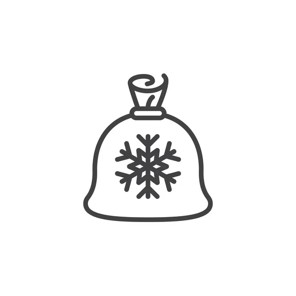 Иконка Линии Мешка Санта Подарки Мешок Снежинкой Очертания Векторного Знака — стоковый вектор