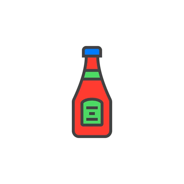 Ketchup Icono Línea Botella Signo Vector Contorno Lleno Pictograma Lineal — Vector de stock