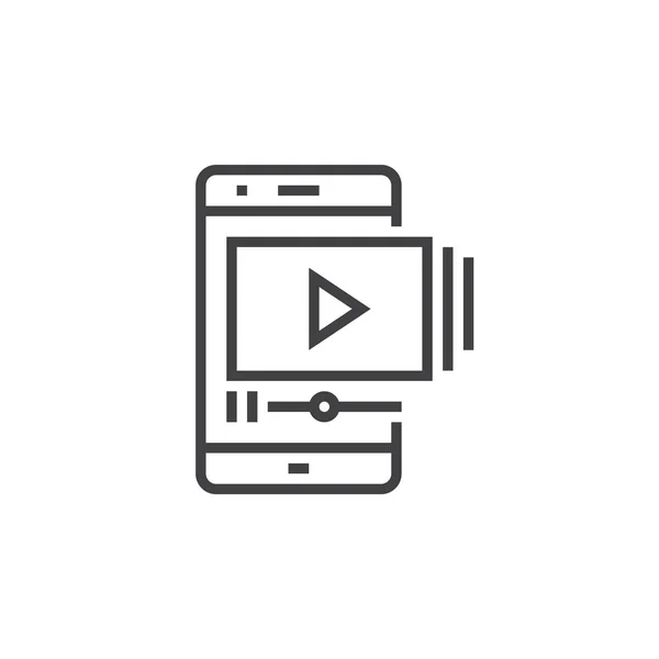 Mobiltelefon Mit Videoplayer Liniensymbol Umrissvektor Logo Illustration Lineares Piktogramm Auf — Stockvektor