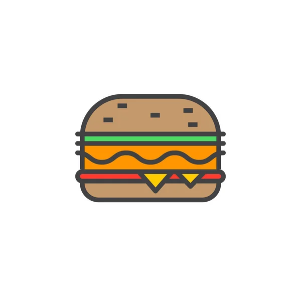 ファーストフードのシンボル ハンバーガー ライン アイコン バーガーいっぱいアウトライン ベクトル記号 ロゴの図に分離線形のカラフルな絵文字 — ストックベクタ