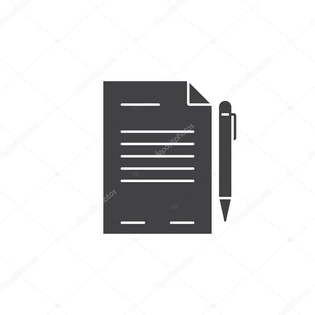 Contract icon vector, document solid logo illustration, pictogram isolated on white