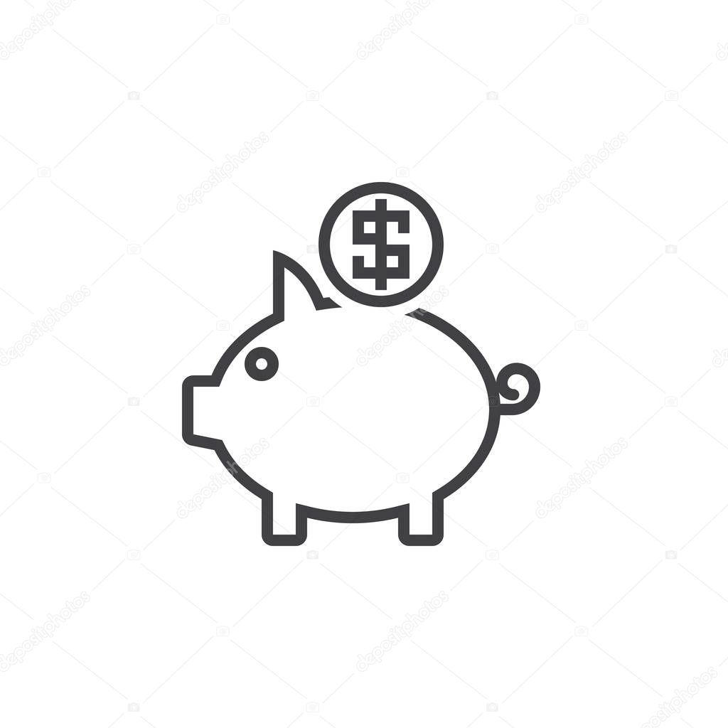 Piggy bank line icon, outline vector logo, linear pictogram isolated on white, pixel perfect illustration