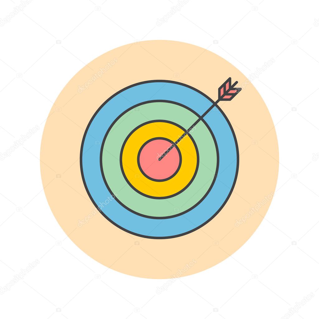Target thin line icon, bullseye filled outline vector logo illustration, linear colorful pictogram isolated on white
