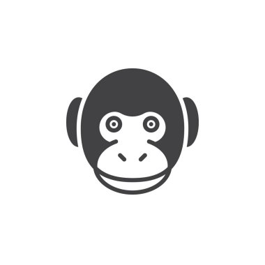 Maymun kafa simge vektör, dolu düz işareti, üzerinde beyaz izole katı piktogram. Sembol, logo illüstrasyon