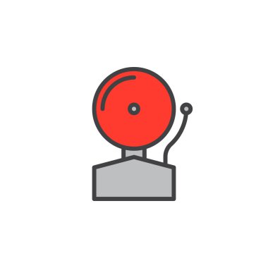 Yangın alarm satırı simgesi, doldurulmuş Anahat vektör işareti, üzerinde beyaz izole doğrusal renkli sembol. Sembol, logo illüstrasyon