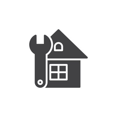 Ev onarım simge vektör, düz işareti, üzerinde beyaz izole katı piktogram dolu. Sembol, logo illüstrasyon