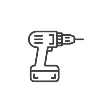 Tornavida, matkap satır simgesi, anahat vektör işareti, doğrusal piktogram beyaz izole. Sembol, logo illüstrasyon