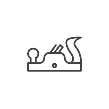 Uçak aracı satırı simgesi, Anahat vektör işareti, doğrusal piktogram beyaz izole. Marangoz sembolü, logo illüstrasyon