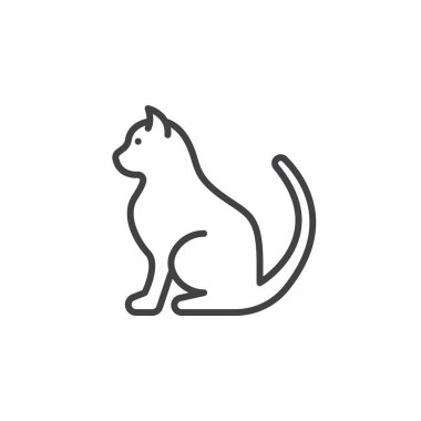 Evde beslenen hayvan kedi satırı simgesi, Anahat vektör işareti, doğrusal piktogram beyaz izole. Sembol, logo illüstrasyon