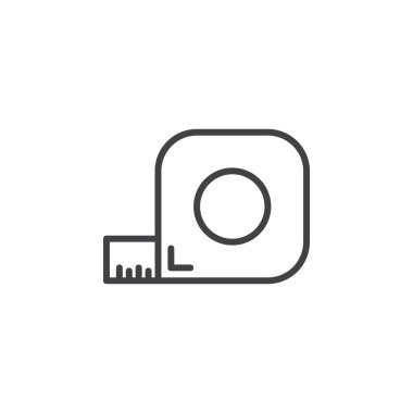 Rulet, mezura satır simgesi, Anahat vektör işareti, doğrusal piktogram beyaz izole. Sembol, logo illüstrasyon