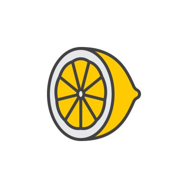 Limon satırı simgesi, narenciye Anahat vektör işareti, üzerinde beyaz izole doğrusal renkli sembol dolu. Logo illüstrasyon