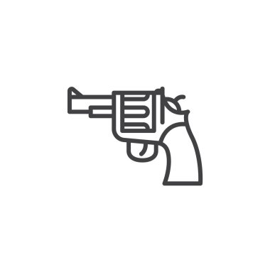 Silah, tabanca satır simgesi, Anahat vektör işareti, doğrusal piktogram beyaz izole. Sembol, logo illüstrasyon