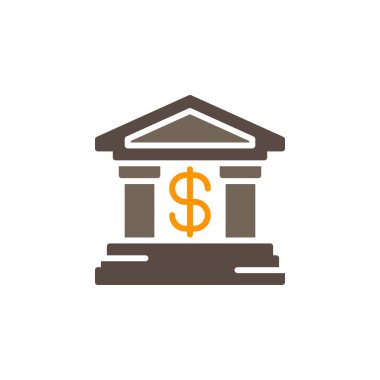 Banka simge vektör, dolu düz işareti, üzerinde beyaz izole katı renkli sembol. Sembol, logo illüstrasyon