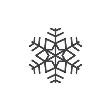 Kar tanesi satırı simgesi, Anahat vektör işareti, doğrusal piktogram beyaz izole. Soğuk sembolü, logo illüstrasyon