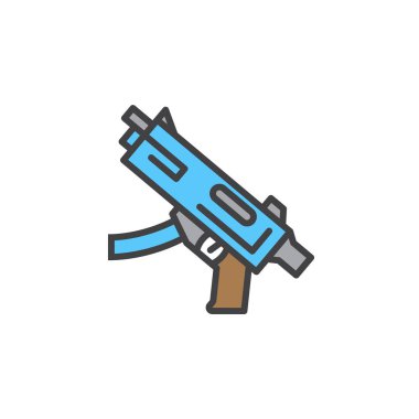 Hafif makineli tüfek satırı simgesi, doldurulmuş Anahat vektör işareti, doğrusal piktogram beyaz izole. Sembol, logo illüstrasyon