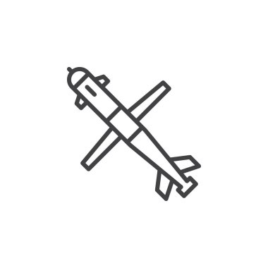 Cruise füzesi satırı simgesi, Anahat vektör işareti, doğrusal piktogram beyaz izole. Sembol, logo illüstrasyon