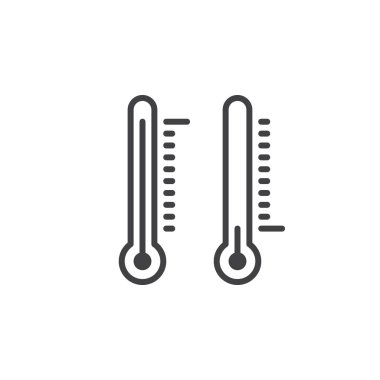 Termometre satırı simgesi, Anahat vektör işareti, doğrusal piktogram beyaz izole. Sıcaklık sembolü, logo illüstrasyon