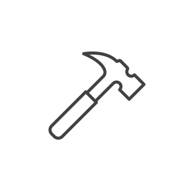 Çekiç satırı simgesi, Anahat vektör işareti, doğrusal piktogram beyaz izole. Sembol, logo illüstrasyon