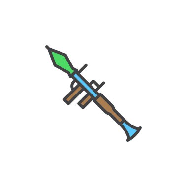 Roket tahrikli el bombası fırlatıcı, Rpg satırı simgesi, Anahat vektör işareti, üzerinde beyaz izole doğrusal renkli sembol dolu. Sembol, logo illüstrasyon