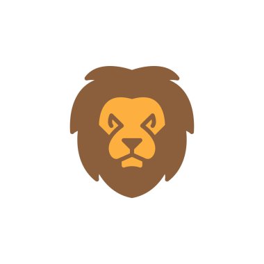 Aslan baş simge vektör, düz işareti, üzerinde beyaz izole katı renkli sembol dolu. Sembol, logo illüstrasyon