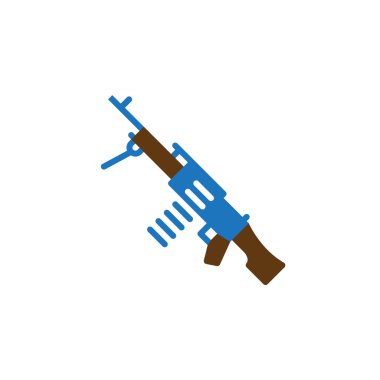 Makineli tüfek simge vektör, düz işareti, üzerinde beyaz izole katı renkli sembol dolu. Sembol, logo illüstrasyon