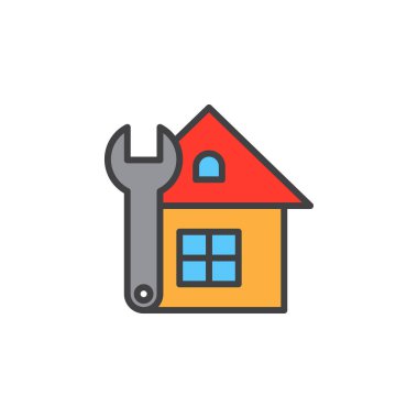 House satırı simgesi onarır, doldurulmuş Anahat vektör işareti, üzerinde beyaz izole doğrusal renkli sembol. Sembol, logo illüstrasyon