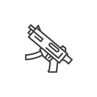 Hafif makineli tüfek satırı simgesi, Anahat vektör işareti, doğrusal piktogram beyaz izole. Sembol, logo illüstrasyon