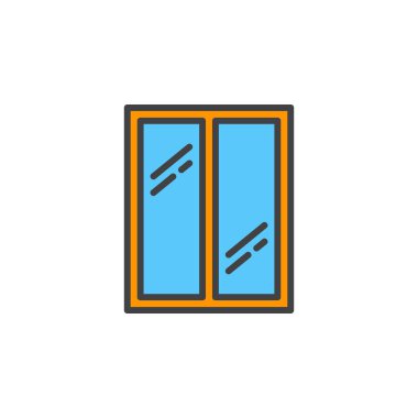 Cam pencere satırı simgesi, doldurulmuş Anahat vektör işareti, üzerinde beyaz izole doğrusal renkli sembol. Sembol, logo illüstrasyon