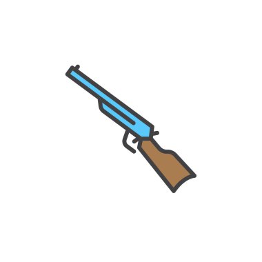 Av tüfeği, karabina satırı simgesi, Anahat vektör işareti, üzerinde beyaz izole doğrusal renkli sembol dolu. Sembol, logo illüstrasyon