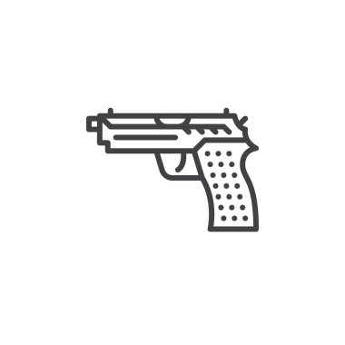 Silah, tabanca satırı simgesi, vektör işareti, anahat doğrusal piktogram beyaz izole. Sembol, logo illüstrasyon