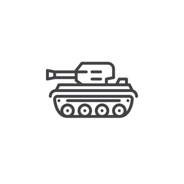 Tank satırı simgesi, Anahat vektör işareti, doğrusal piktogram beyaz izole. Sembol, logo illüstrasyon